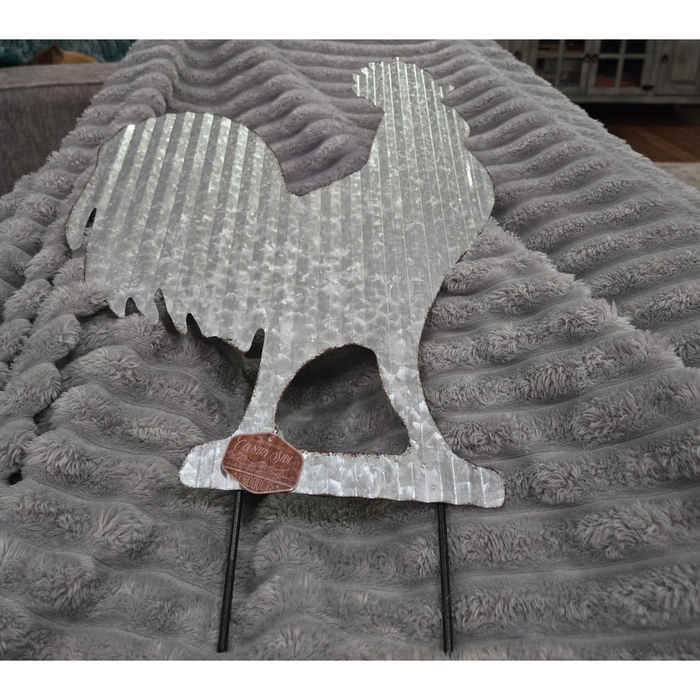 Country Side Products Galvanized Corrugated Metal Rooster Garden Stake 80204